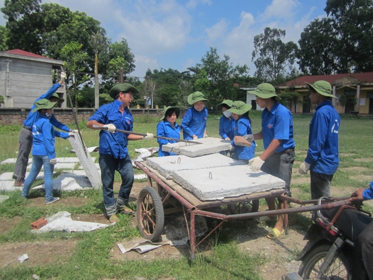 Thanh niên Vĩnh Phúc tham gia xây dựng công trình cho nông thôn mới.