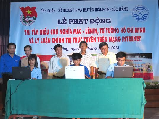 Web.ĐTN: Ngày 24/3/2014, Tỉnh Đoàn phối hợp với Sở Thông tin và Truyền thông tỉnh Sóc Trăng tổ chức lễ phát động thi tìm hiểu chủ nghĩa Mác - Lênin, tư tưởng Hồ Chí Minh và lý luận chính trị trực tuyến trên mạng Internet.